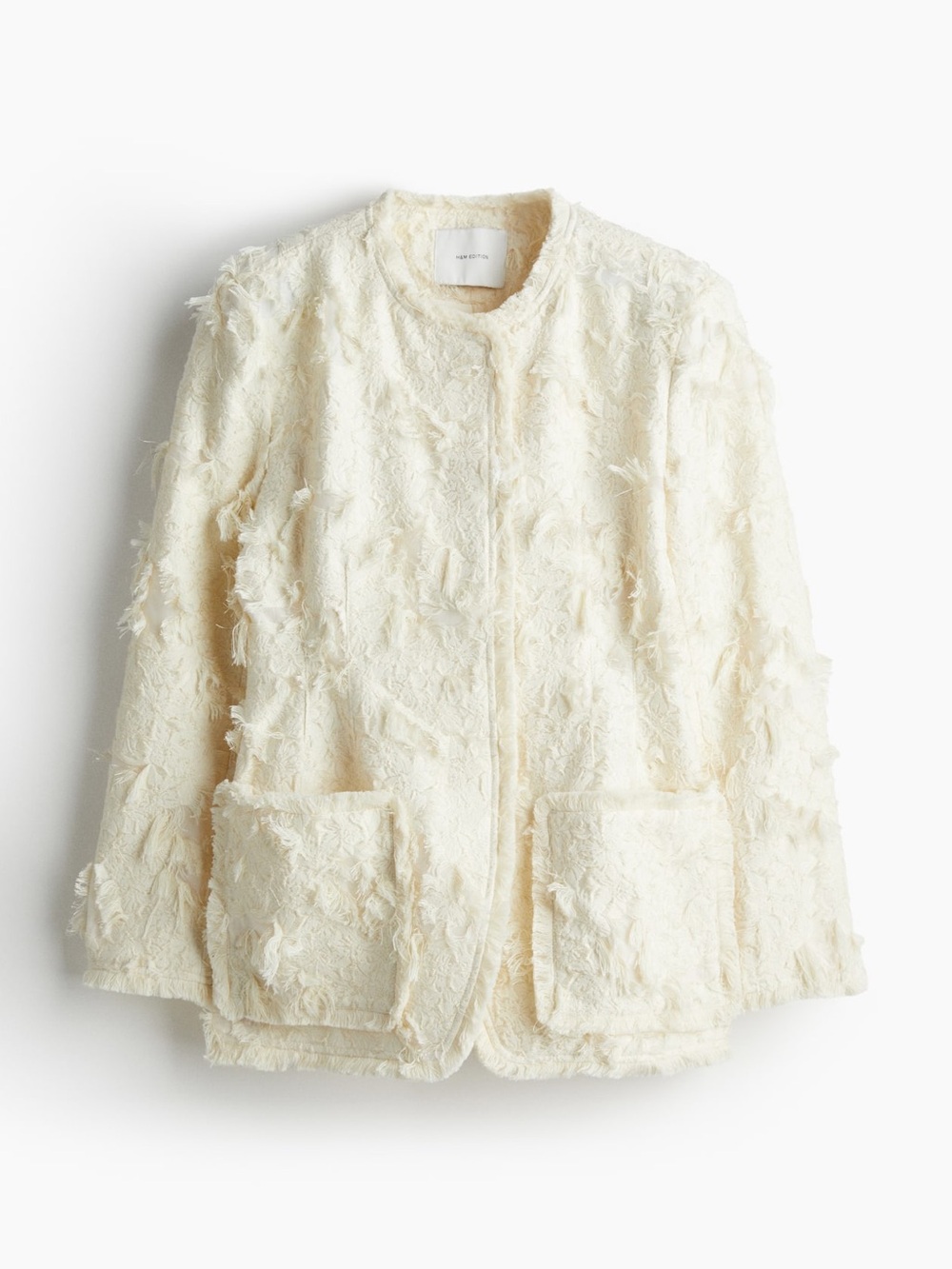 NWT H&M XXL Cream Fringed Collarless Jacket